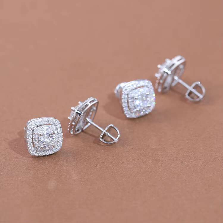Fashion 18K Gold Plated Square Shape Earring D Color Moissanite 925 Solid Silver Fashion Stud Earring Jewelry