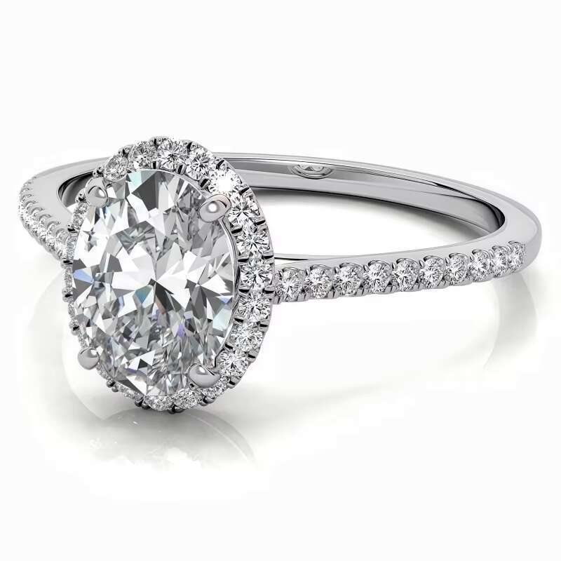 PYQ Womens 925 Sterling Silver Engagement Halo Ring 1ct-2ct Oval Cut Moissanite Jewelry