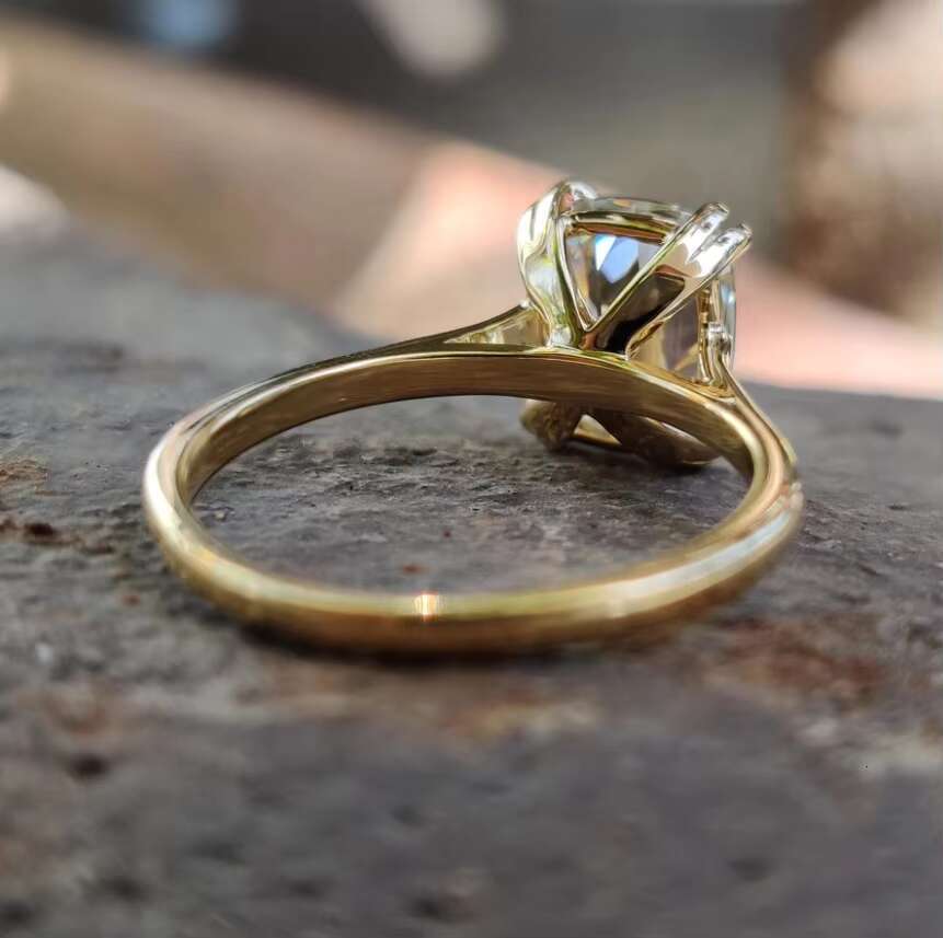 2.29 CT Elongated Cushion OEC Cathedral Set 14K Gold Moissanite Solitaire Ring