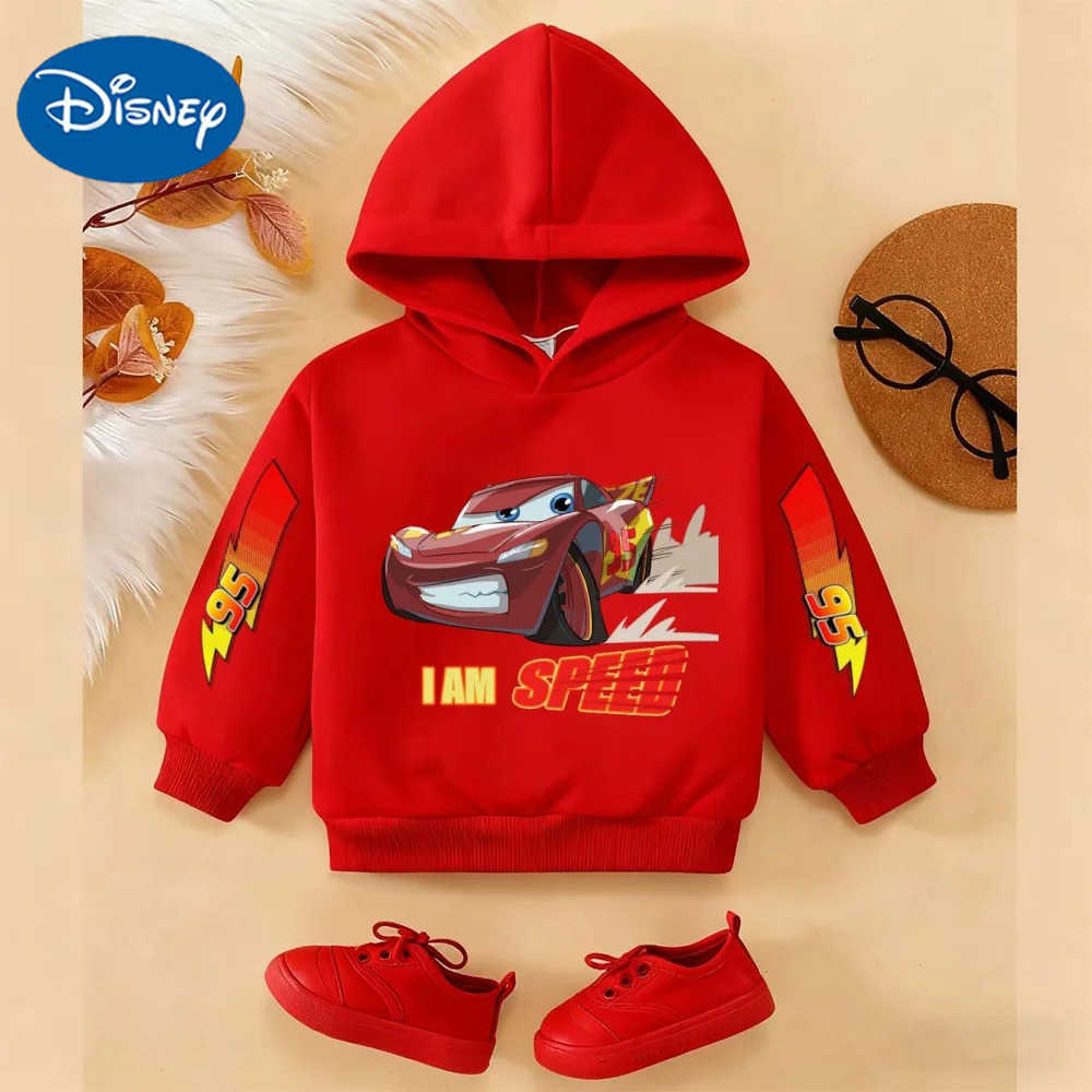 Disney 2025 Spring and Autumn Childrens Girls and boys Hoodie Classic Car Lightning McQueen Unisex Cartoon Pullover Sweatshirt H251124