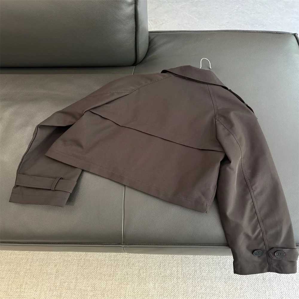 Spring and Autumn new womens clothing British style double breasted lapel double breasted short windbreaker jacket J251124