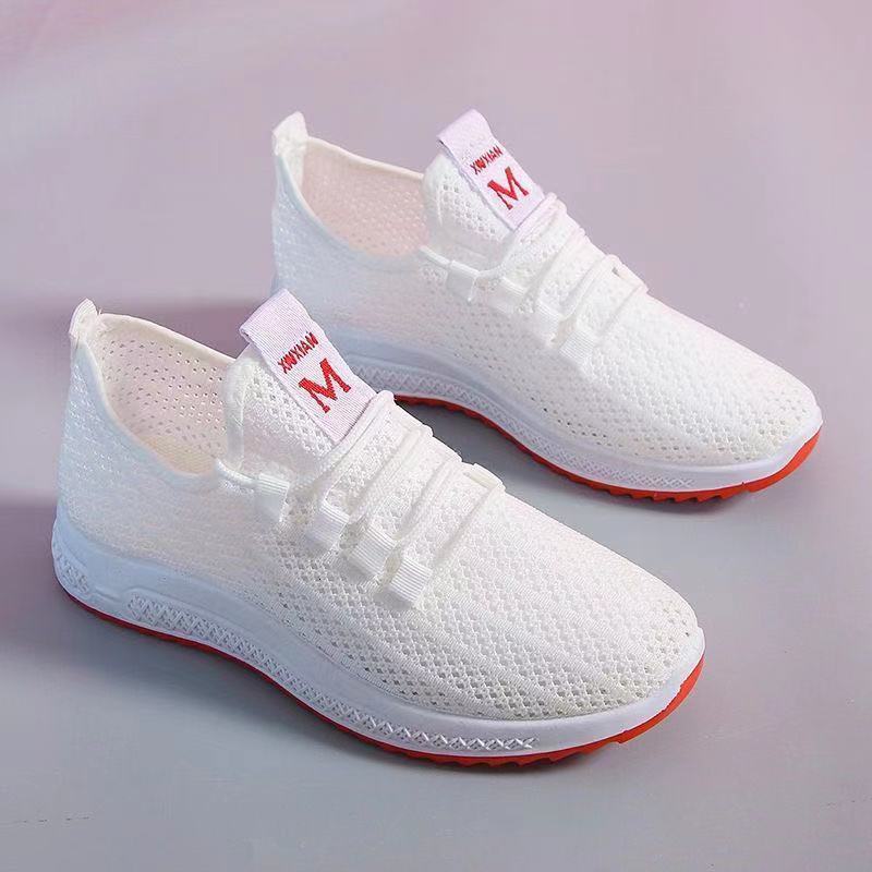 Spring Summer Front Lace Up Soft Soled Sports Leisure Shoes With Flat Heels And Round Toe Mesh Fabric Low Cut White Shoes Small Ddmysaturn Ddmysaturn