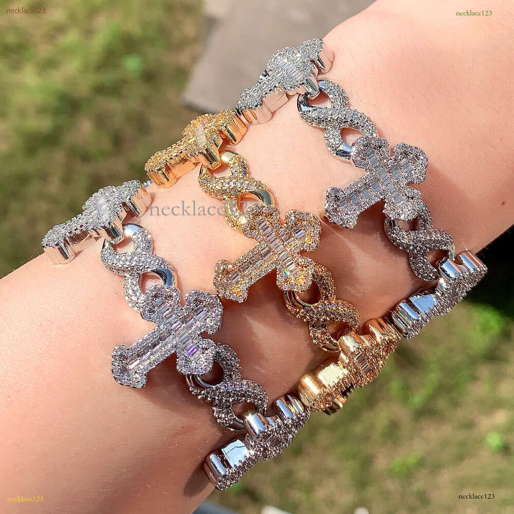 2025 latest model, Ice Out vs Mossany New Hip Hop 8-figure Unlimited Chain Ladder Square Cross Full Diameter bracelet for men and women Free shipping