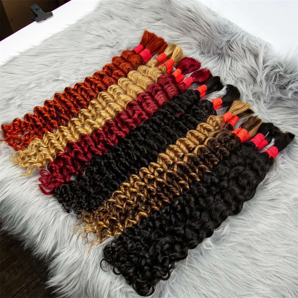Malaika Color Deep Wave Bulk Braiding 4/27# No Weft Virgin Curly Human Hair Extensions For Boho Braids