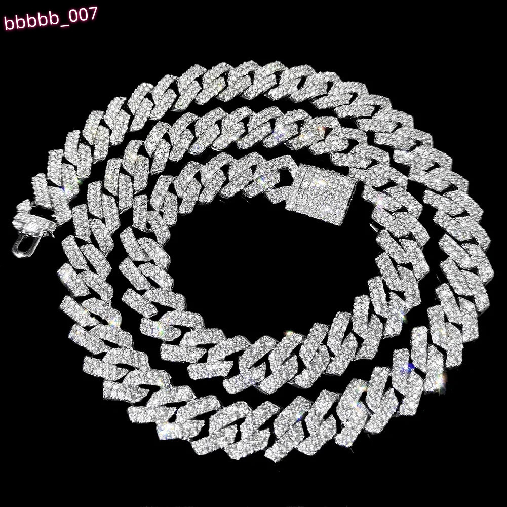 16/18/20/22/24inch Prong Cuban Link Chain for Women Men Iced Out 2 Row Rhinestone Miami Rhombus Hip Hop Cuban Necklaces Jewelry