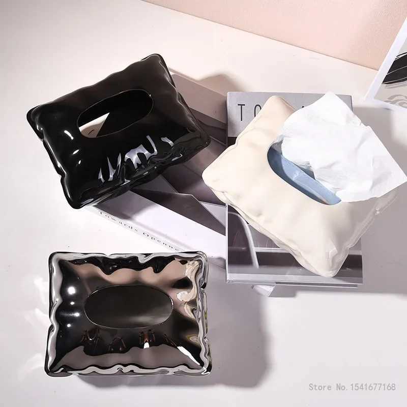 Cream Style Ceramic Tissue Box Creative Light Luxury Napkin Box Black Silver Beige Home Living Room Bedroom Hotel Decor 1PcM251124