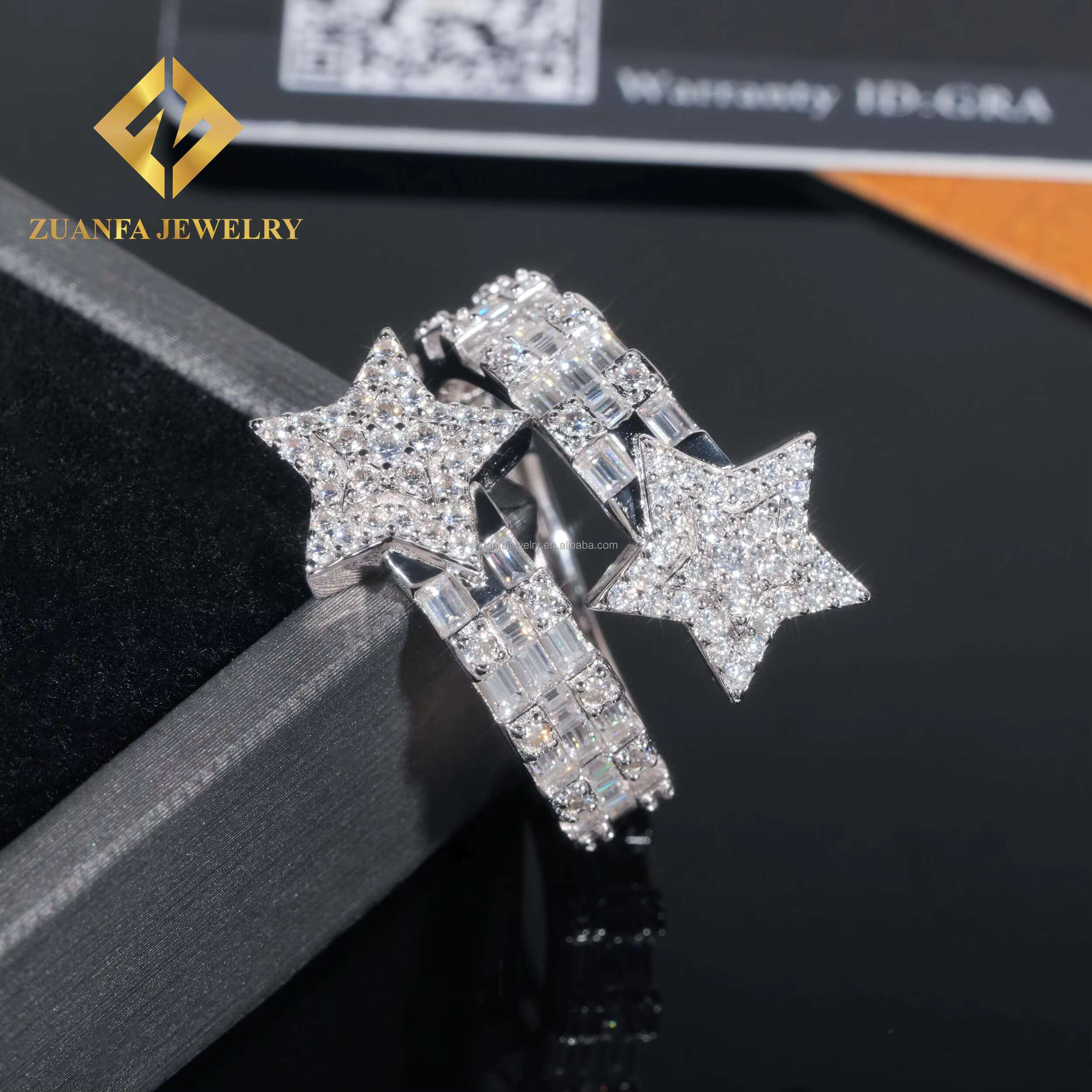 Drop Shipping Elegant Style Female Style Hip Hop Luxury Rapper Iced Out Jewelry VVS1 Moissanite Diamond Star Shape Hip Hop Ring