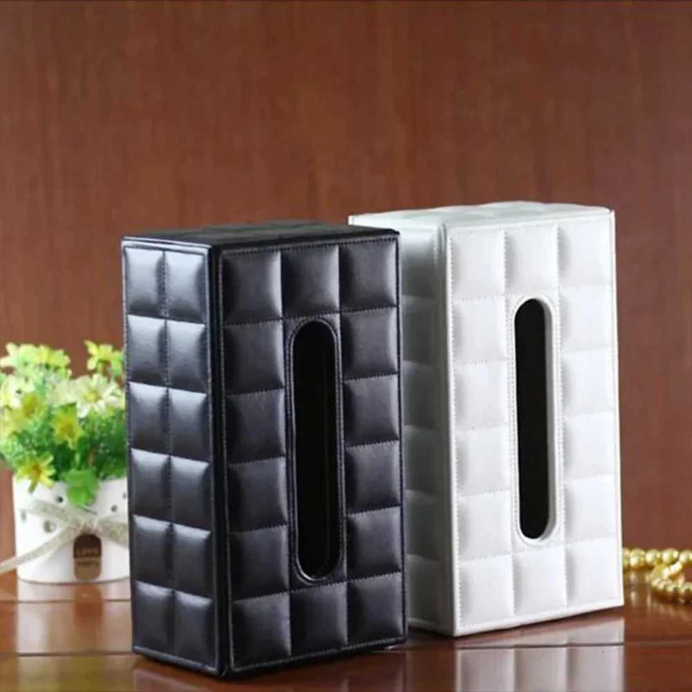 Black Leather Tissue Box Rectangular Paper Holder Car Line Grid Tissue Box Case Living Room Napkin Container Organizer HolderM251124