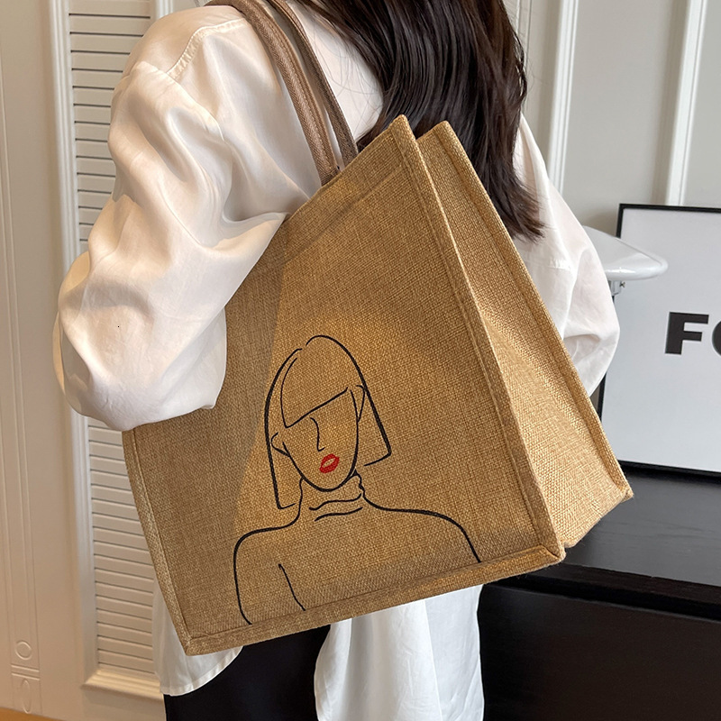 Large Capacity Linen Single Shoulder Handbag Suitable For Women's New Ethnic Style Fashionable Mommy Bag College Student Class Handbag