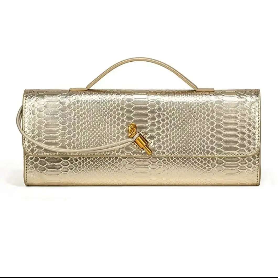 High Quality New Women's Fashionable Crocodile Pattern Flip Cover Holding Accordion Bag Dinner Bag Ladies Handbag Long Strap