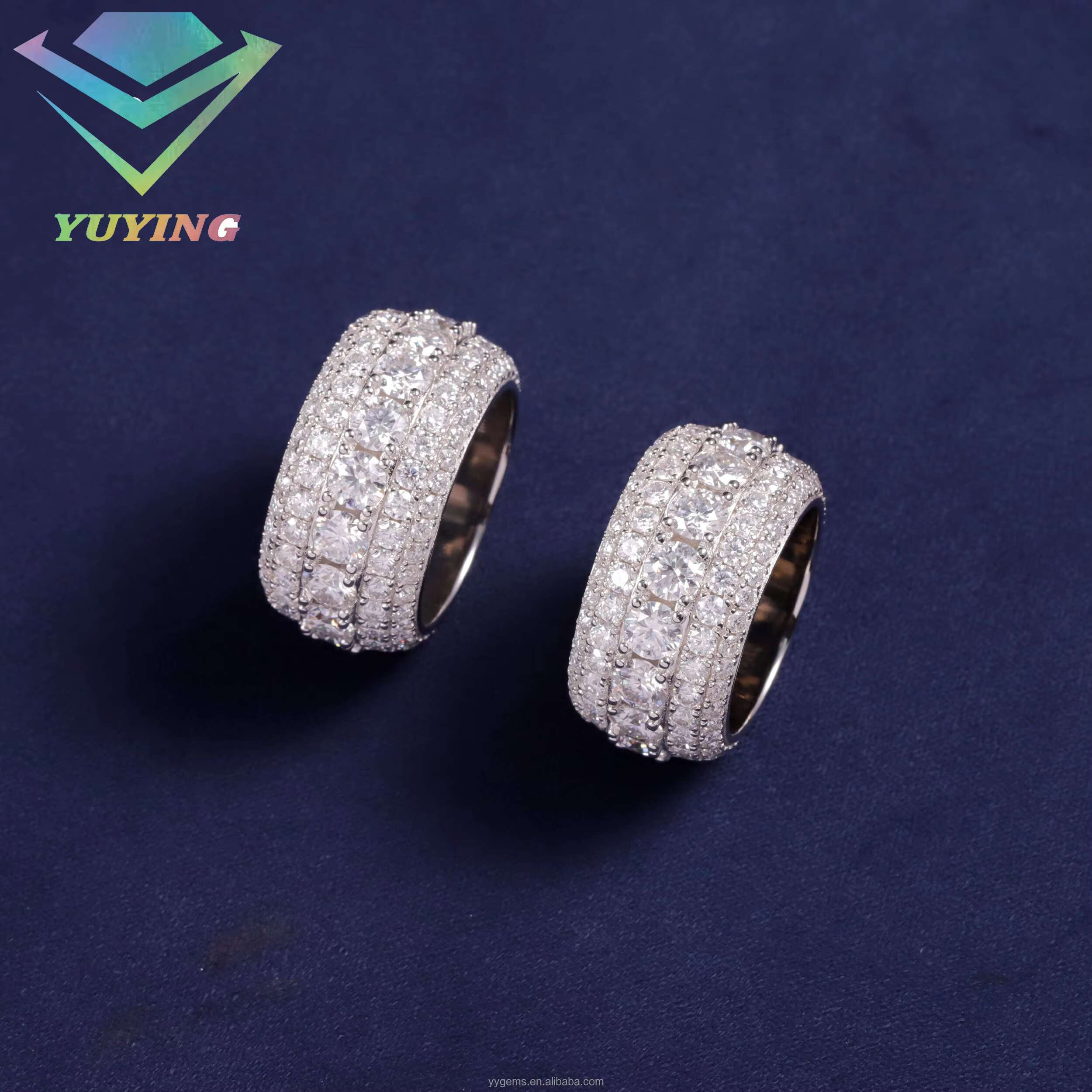 Yu Ying Iced Out Cuban Ring 18K Gold Plated S925 Silver Cross VVS Moissanite Diamond Mens Ring for Rapper Jewelry
