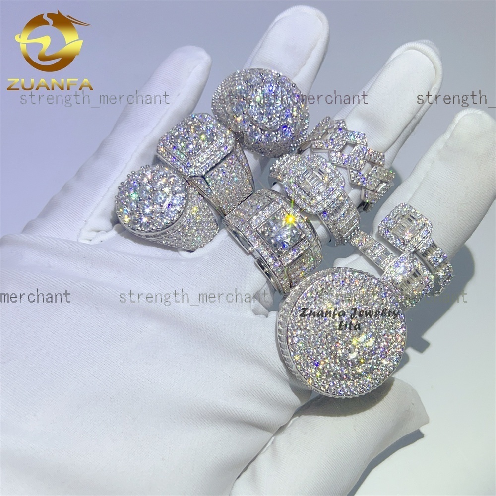 New Arrival Fine Jewelry 925 Sterling Silver Iced Out Diamond Hip Hop Mens Moissanite Ring