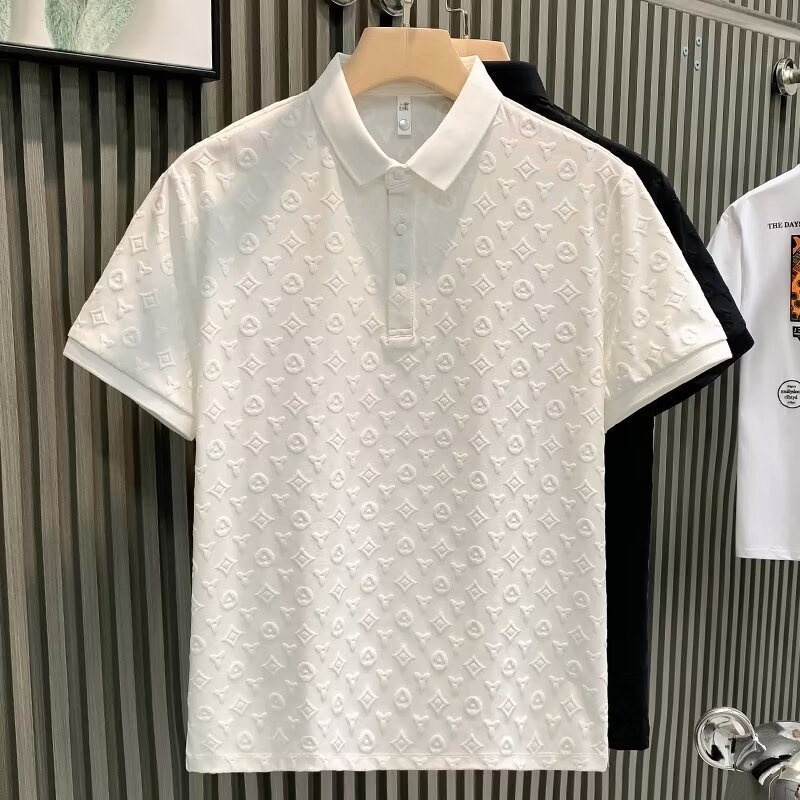 Designer Short sleeves free shipping Summer short-sleeved polo shirt business casual jacquard lapel half-sleeved T-shirt with oversize top men