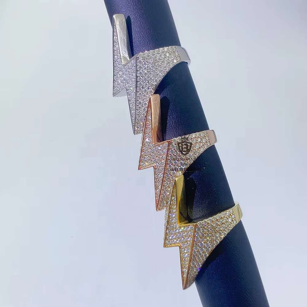 Buss Down Bling Jewelry High Quality 18k Gold Plated lightning Huge Hip Hop Men Silver Moissanite Ring