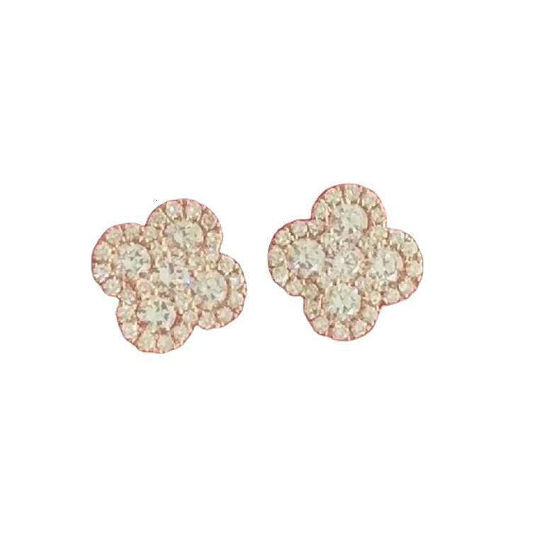Trendy for Women VVS Moissanite Diamond Solid 14k Gold Cluster Four-Leaf Clover Iced Out Stud Earrings