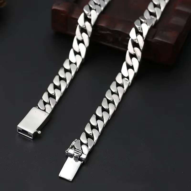 100% Real Solid S925 Silver Jewelry Cuban Chain Link Chain Necklace Men Popular Simple Trend Gold Tanks Whip Sweater Wholesale
