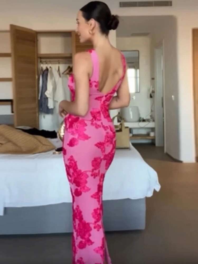3D Flower Rose Dress Women Elegant Chic Slim Sleeveless Robe Female 2024 Summer New Backless Fashion Party Dresses Lady