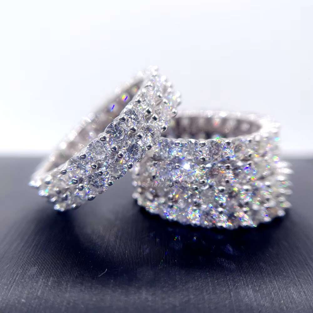 14k Gold Plated S925 Jewelry Two Row Tennis Iced Out Ring Jewelry Moissanite Diamond Ring Men Rings for Men