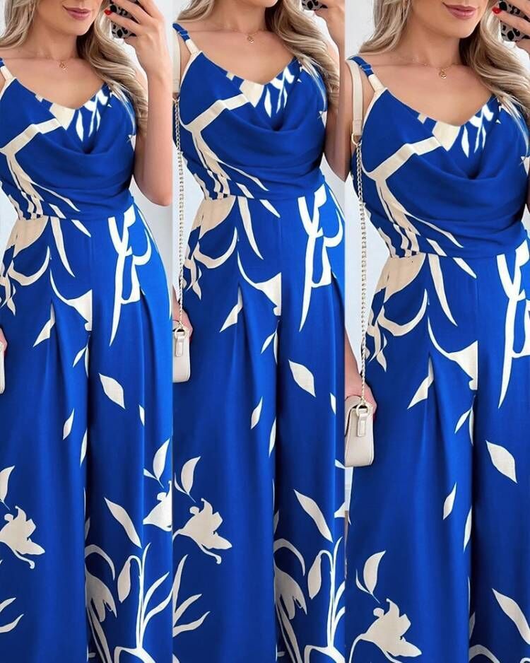 2024 Fashionable and Elegant Hanging Strap Open Back Waist Wide Leg jumpsuit for Women