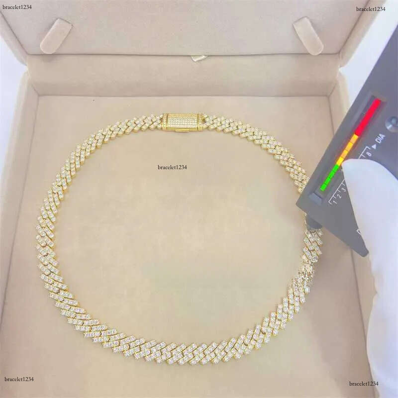 2023 Iced Out Jewelry 10mm Stone Vvs Moissanite Dia 10k Real Gold Cuban Necklace