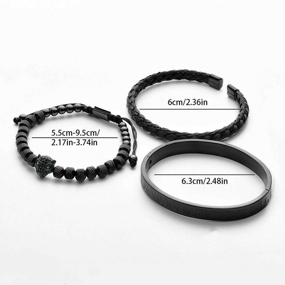 Pineapple beads leopard head zircon woven Fried Dough Twists Roman stainless steel bracelet set
