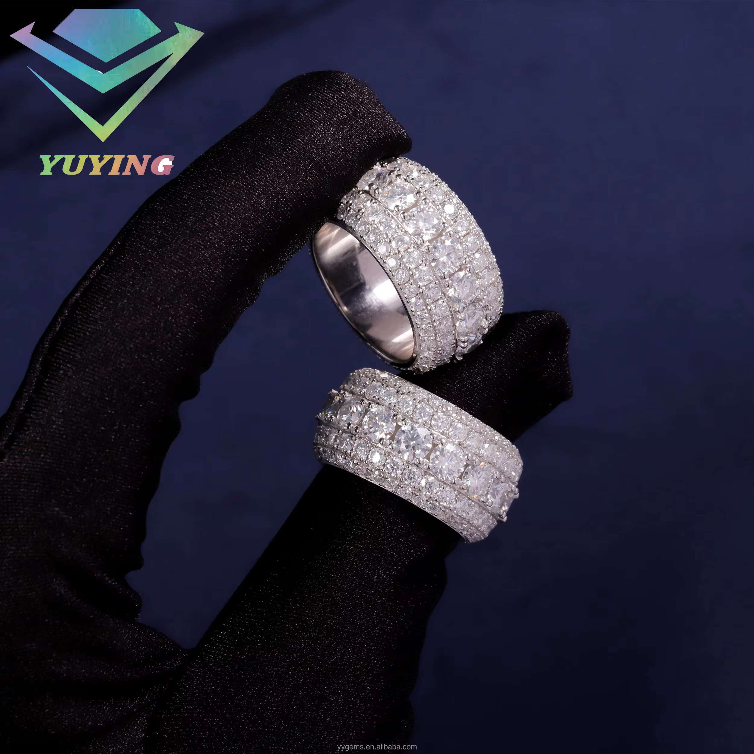 Yu Ying Iced Out Cuban Ring 18K Gold Plated S925 Silver Cross VVS Moissanite Diamond Mens Ring for Rapper Jewelry