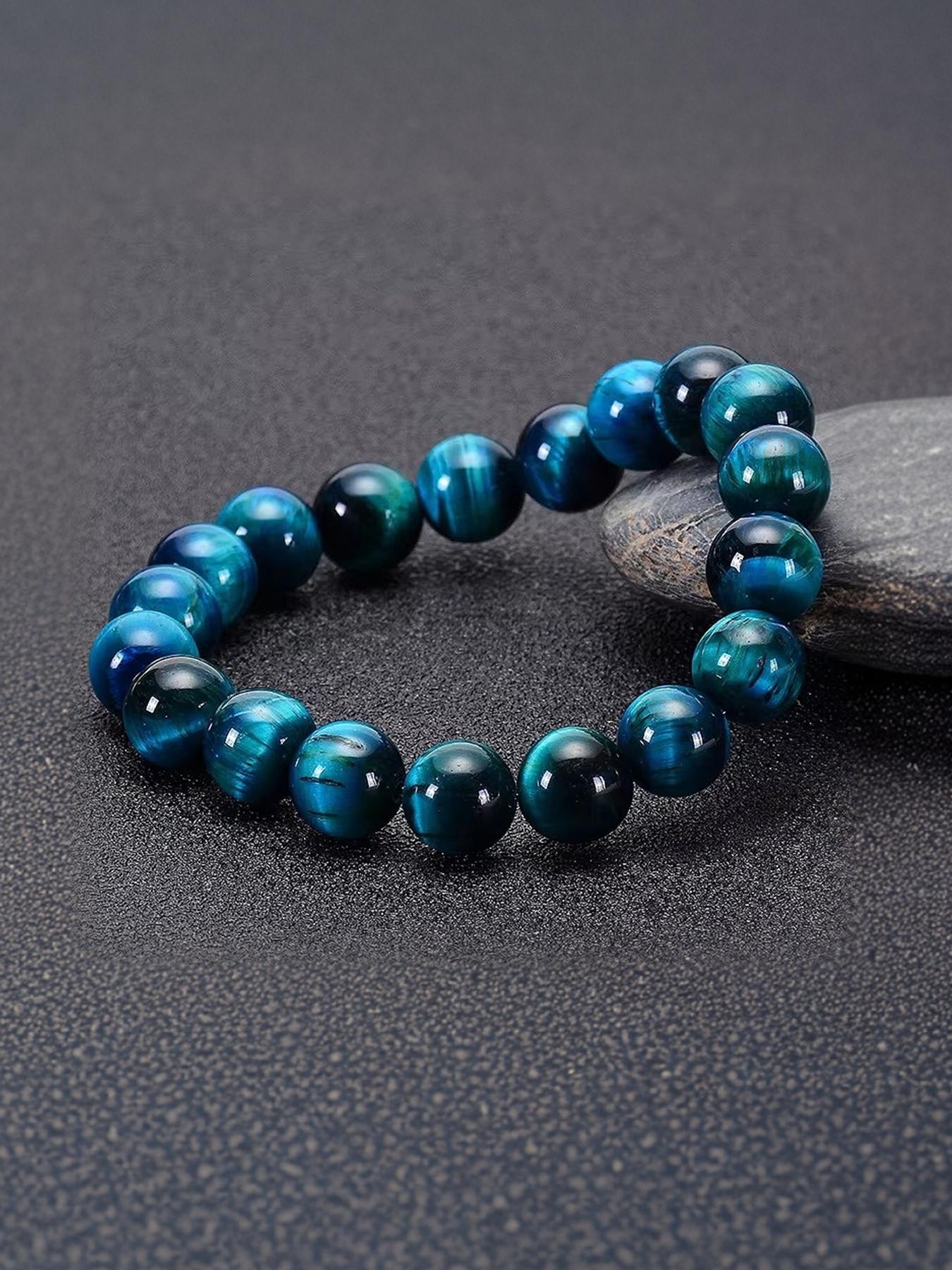 1Pc 6/8/10/12mm Minimalist Blue Tiger Eye Stone Beaded Bracelet Natural Stone Round Beads Bracelet For Daily Decoration