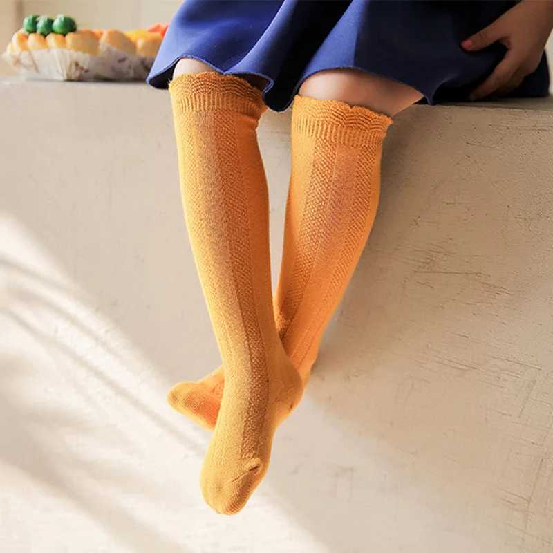 Spring Autumn Baby Girls Cotton Knee High Long Socks for Children Kids Toddler Kawaii Candy Color Ruffles Lace Frilly Stockings G251124