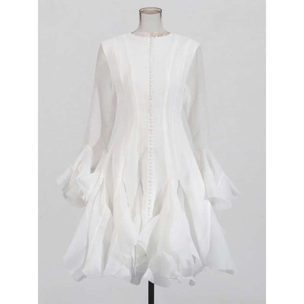 TWOTWINSTYLE Women's Dress Irregular Pleated Patchwork Fashion Long Lantern Sleeve Waist Cinching Mini Dresses 2024 New Clothing