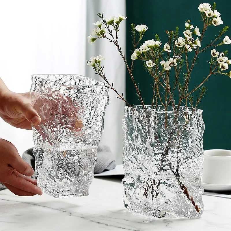 Finnish Glacier Vase Nordic Simple Transparent Glass Flower Hydroponic Decoration Flower Light Luxury Table Flower Arrangement C251124