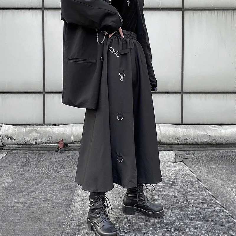 Large size Harajuku punk style skateboarding womens high waisted buckle irregular Gothic skateboarding black hip-hop streetwear free adjustable M25042