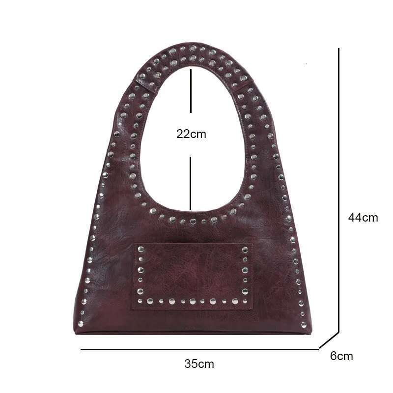Designer Bag Retro Rivet Decorative Shoulder Bag Trendy Studded Purses Punk Inspired Motorcycle PU Leather Underarm Handbag For Women Bolso