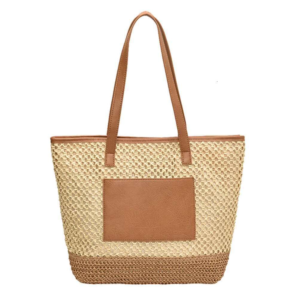 Women Boho Shoulder Large Capacity Straw Tote Contrast Color Crochet Beach Handbag Ladies Summer Daily Bag