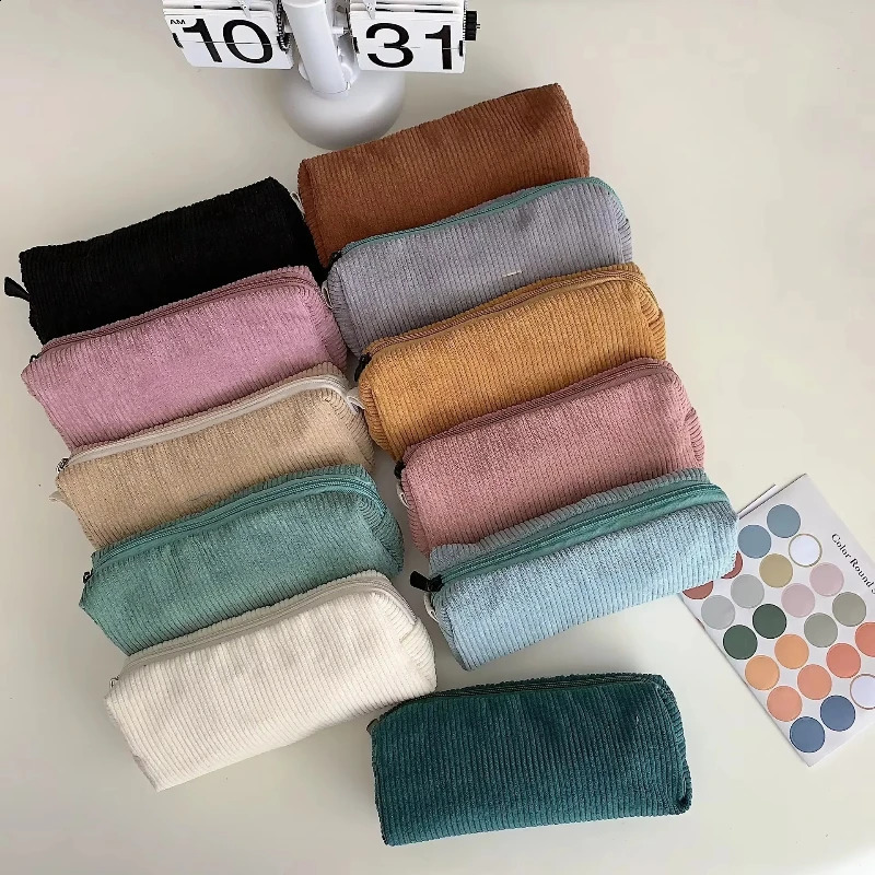 Large Capacity Pencil Case Stationery Pen Case Corduroy Pencilcase School Supplies Pencil Pouch Back To School R250424