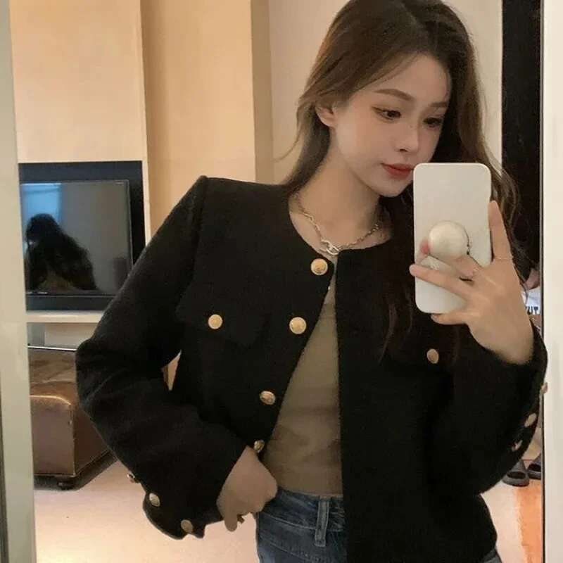 Designer Clothes Coat Women Jacket Short Autumn Winter Cardigan Long Single Breasted Tweed Versatile Wool Top Full Sleeve