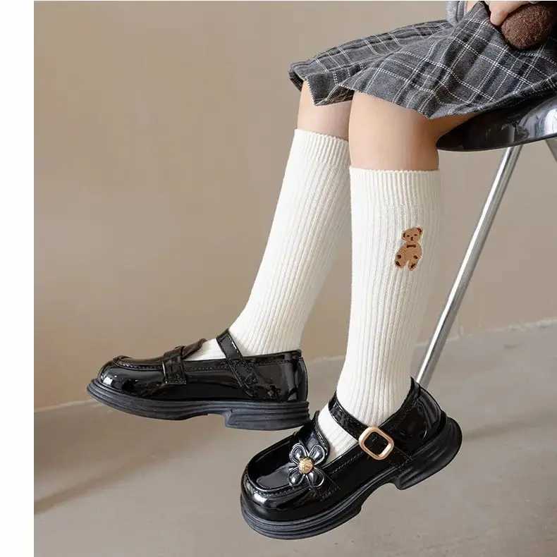 Girls Autumn Long Socks Baby Cute Bear Decor Knee Socks Girls Winter Solid Cotton Stocking Thigh Socks G251124