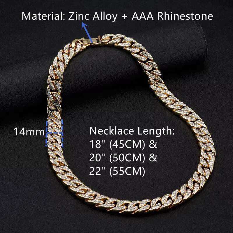 Fashionable Ins Style Cuban Diamonds Chain Hip-Hop Trendy Male Cuban Chain Necklace