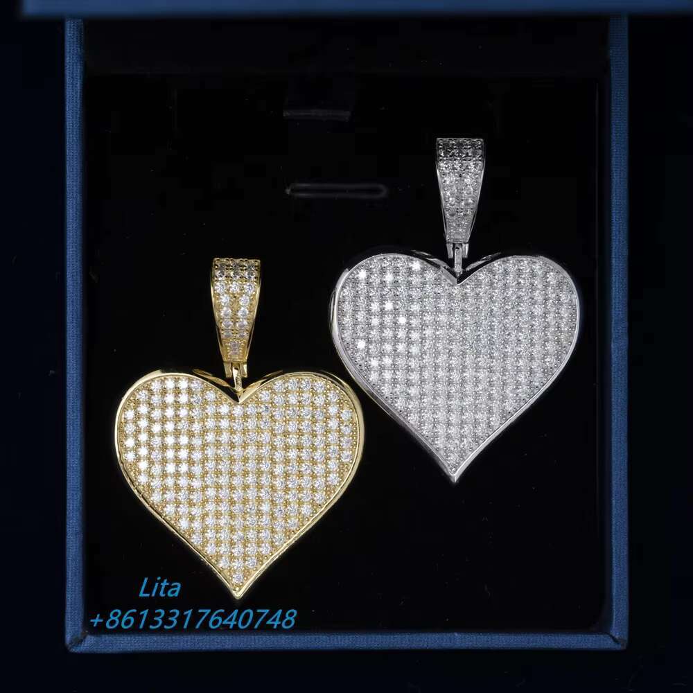 Drop Shipping Fashion Jewelry Necklace 18k Gold Plated Unique Heart Hiphop Sterling Silver Pendant Jewelry