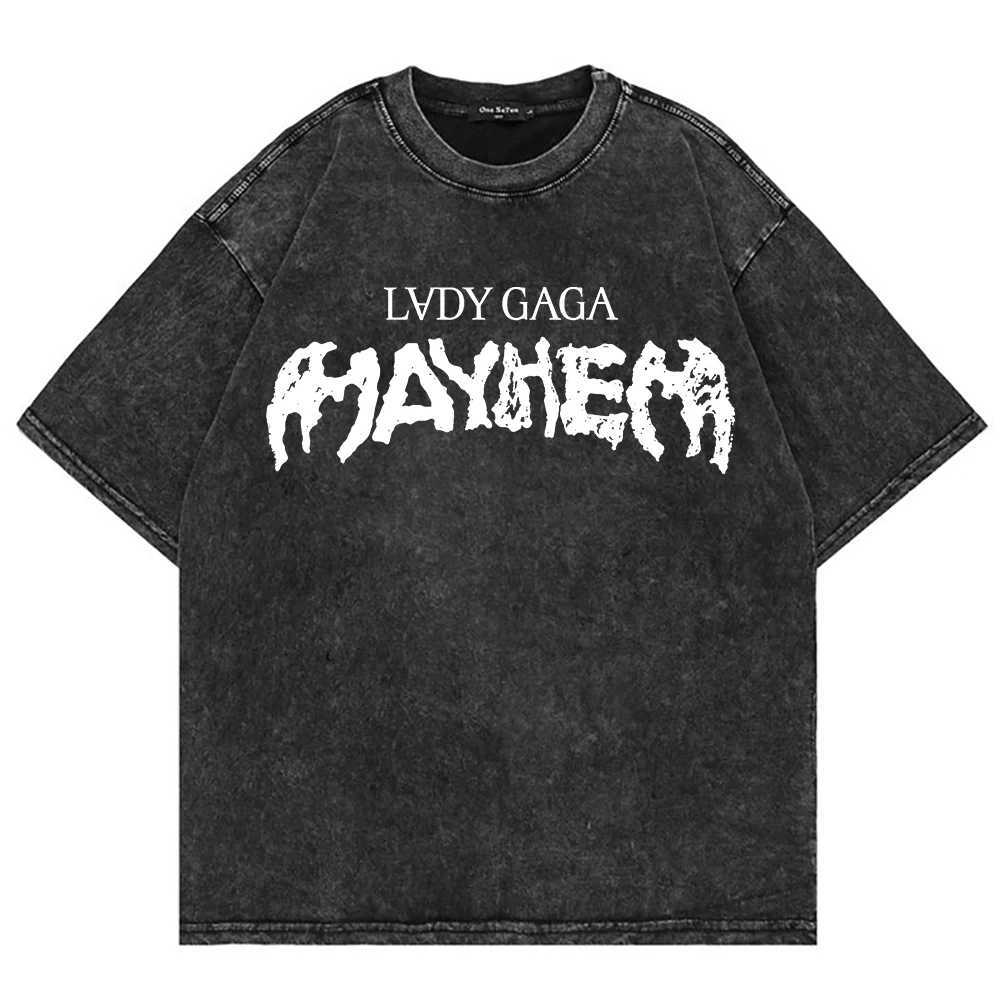 100% pure cotton acid washed vintage Lady Gaga chaotic T-shirt fashion aesthetic T-shirt unisex vintage mineral washed T-shirt w25042462XW