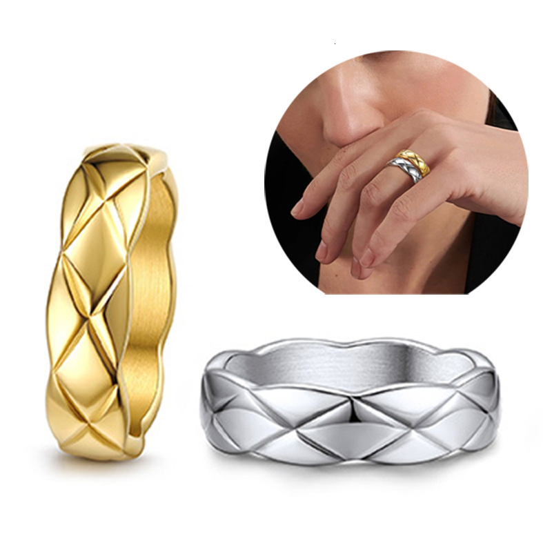 Top Source Internet Celebrity Wind Wave Edge Smooth Diamond Pattern Fashion Couple Titanium Cross Grid Finger Ring