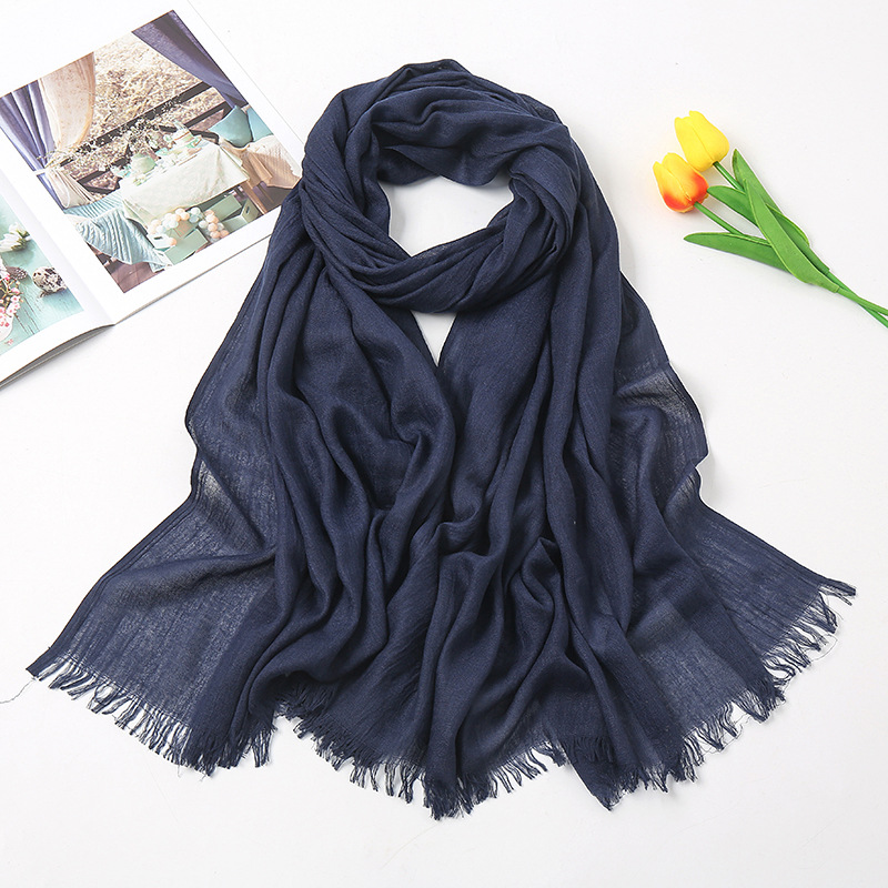 K494 Pure color linen scarf for women Spring and summer new cotton and linen candy monochrome warm gauze scarf travel sunscreen shawl gift