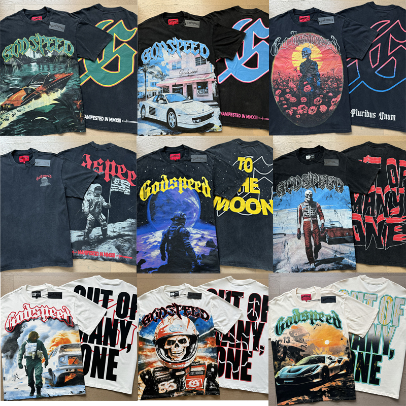 Mens Designer T Shirts Godspeed Rock High Street Retro Washed Printed Vintage Graphic Oversized Y2k Cotton Short Sleeve Shirt Men Clothing Size S-XL