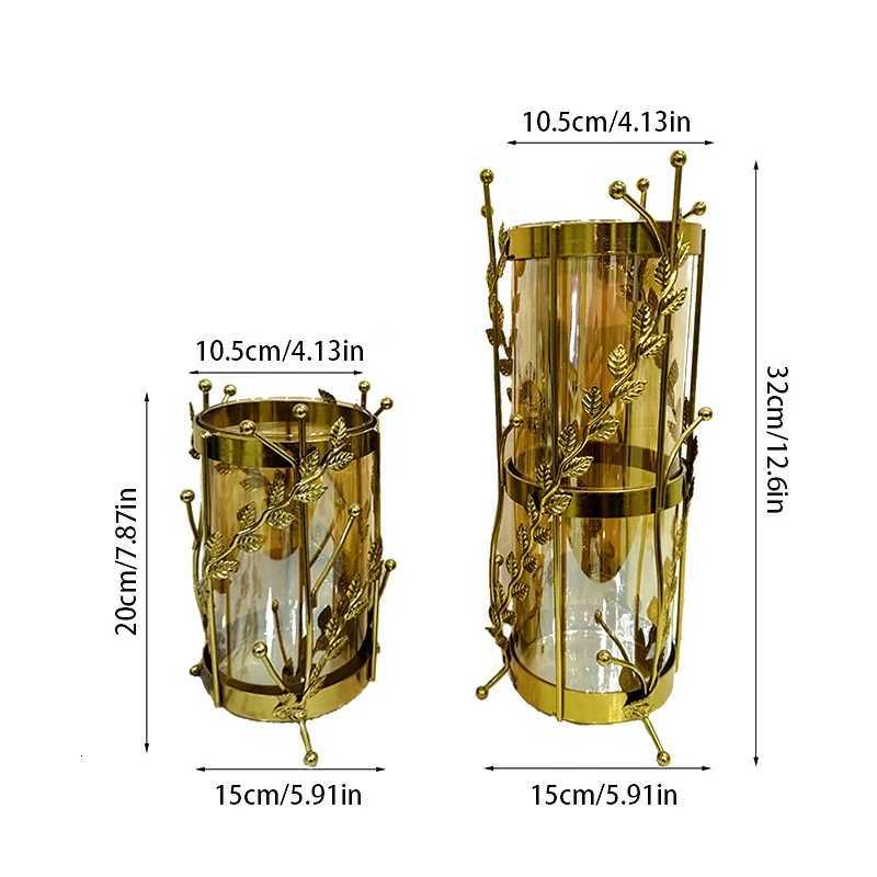 Luxury Metal Flower Vase European Style Glass Plant Pot Wedding Christmas Living Room Dining Table Home Decoration Artwork C251124