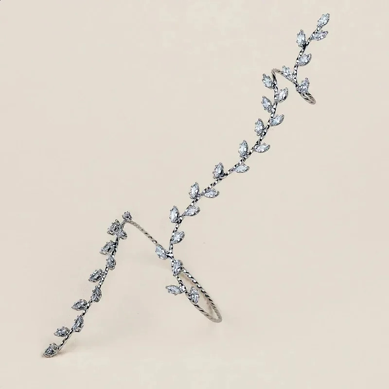 Adjustable Leaf Cube Zircon Bracelet Womens Handmade Bridal Wedding 250415