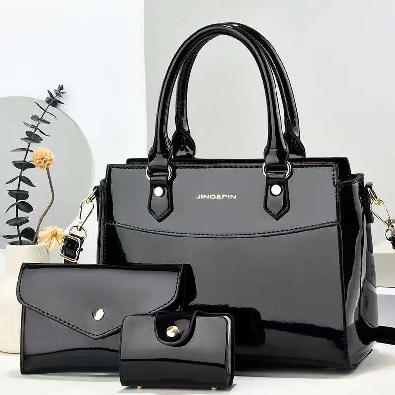 New 3-piece/set Fashionable Shiny Leather Women's Crossbody Bag Wallet Shoulder Bag Travel Shopping Designer Handbag
