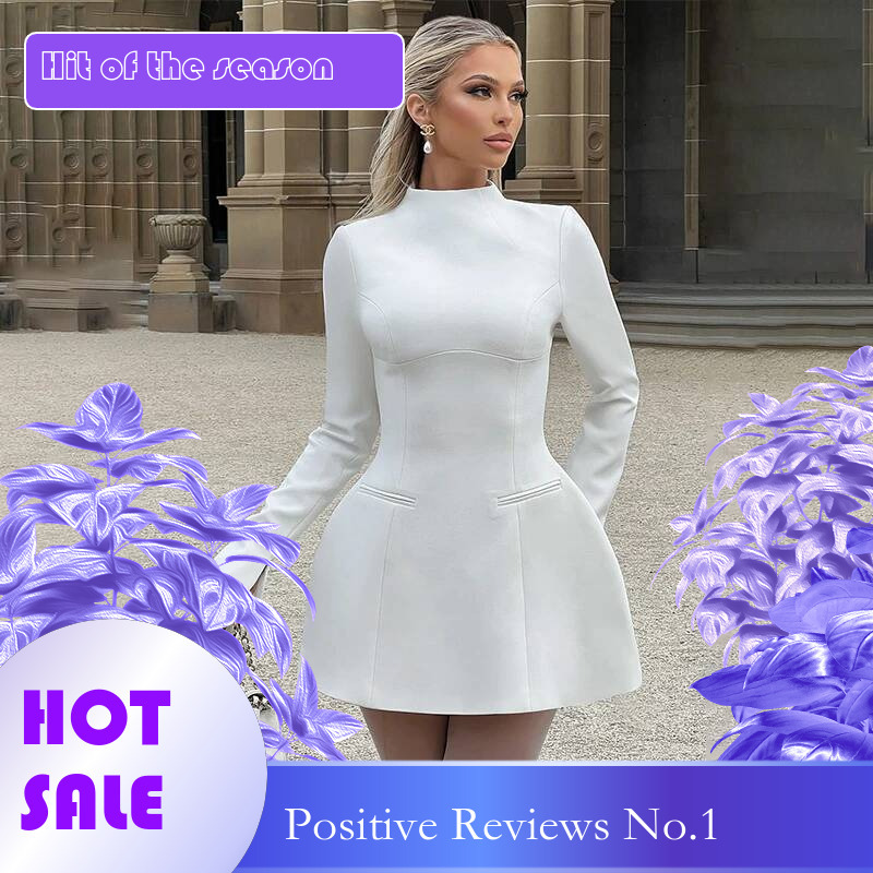 Dongdumaoyi Townlike Waist Wrap A Line Dress Women Turtleneck Mini Autumn Winter Flare Sleeve Backless Sexy Party Dresses