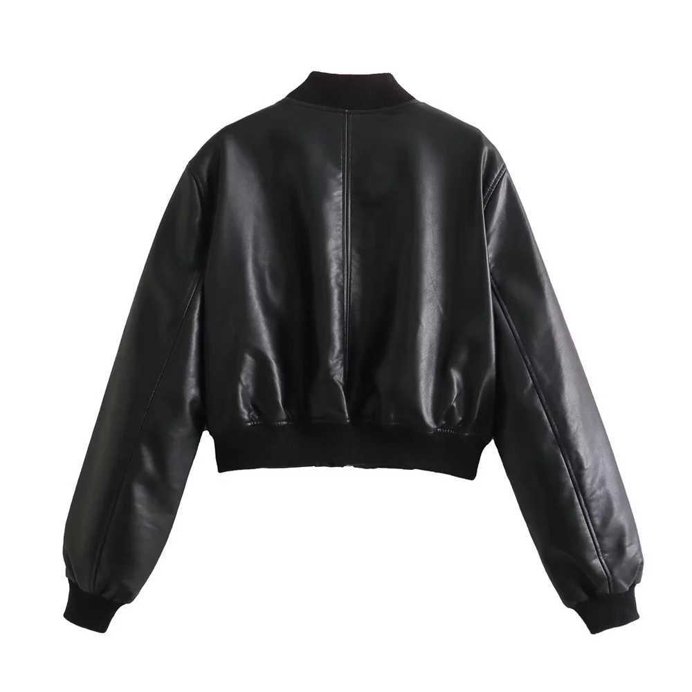 autumn new womens European and American style high-end feeling slimming faux leather pilot jacket short jacket J251124