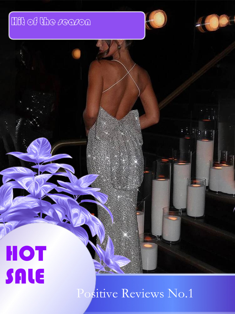 Dongdumaoyi Townlike Bow Sequin Nightclub Sexy Party Dress Women Spaghetti Strap Spring Summer Slim Bodycon Maxi Long Dresses