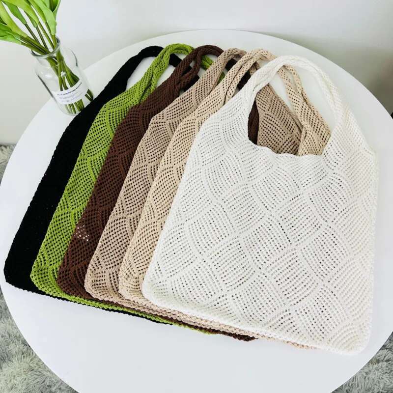 Fashion Hollow Design Woven Women Shoulder Knitted Large Capacity Handbag Summer Travel Tote Casual Beach Bag