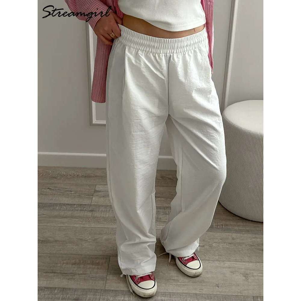 Summer Straight For High Waist Jogger Wide Leg Trousers Women's Sports Pants White Sweatpants Wtpants Women